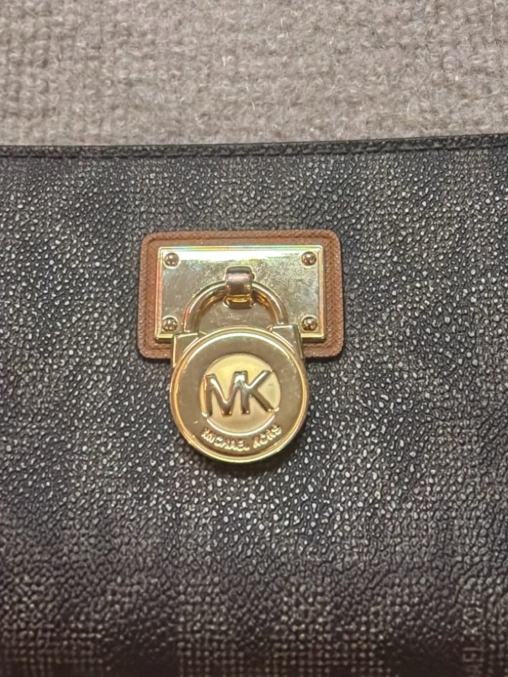 Michael Kors Dark Brown MK Monogram Continental Wallet with Gold Charm